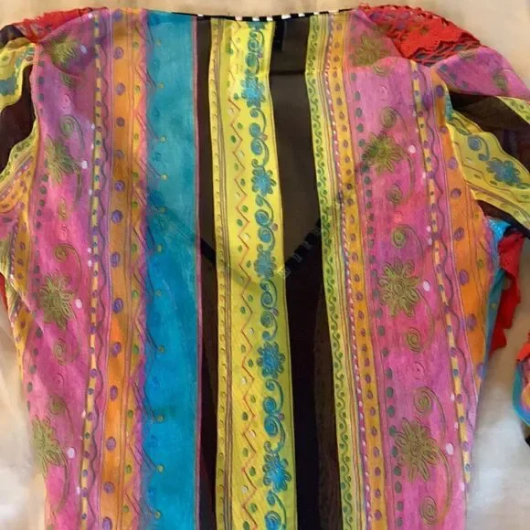 Piluca Bayarri Ibiza Multicolor Sheer Coverup Dress,Long Sleeves & side Slits. - Picture 9 of 11